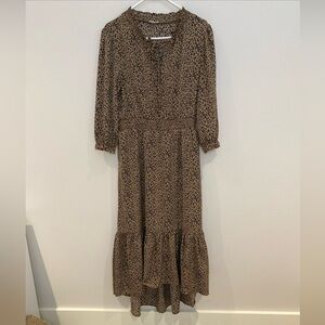 Hem and Thread Cheetah Print Long Dress Brown and‎ Black V Neck Size L